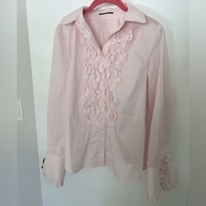 Elie Tahari Light Pink Button Down Ruffle Shirt Sz M